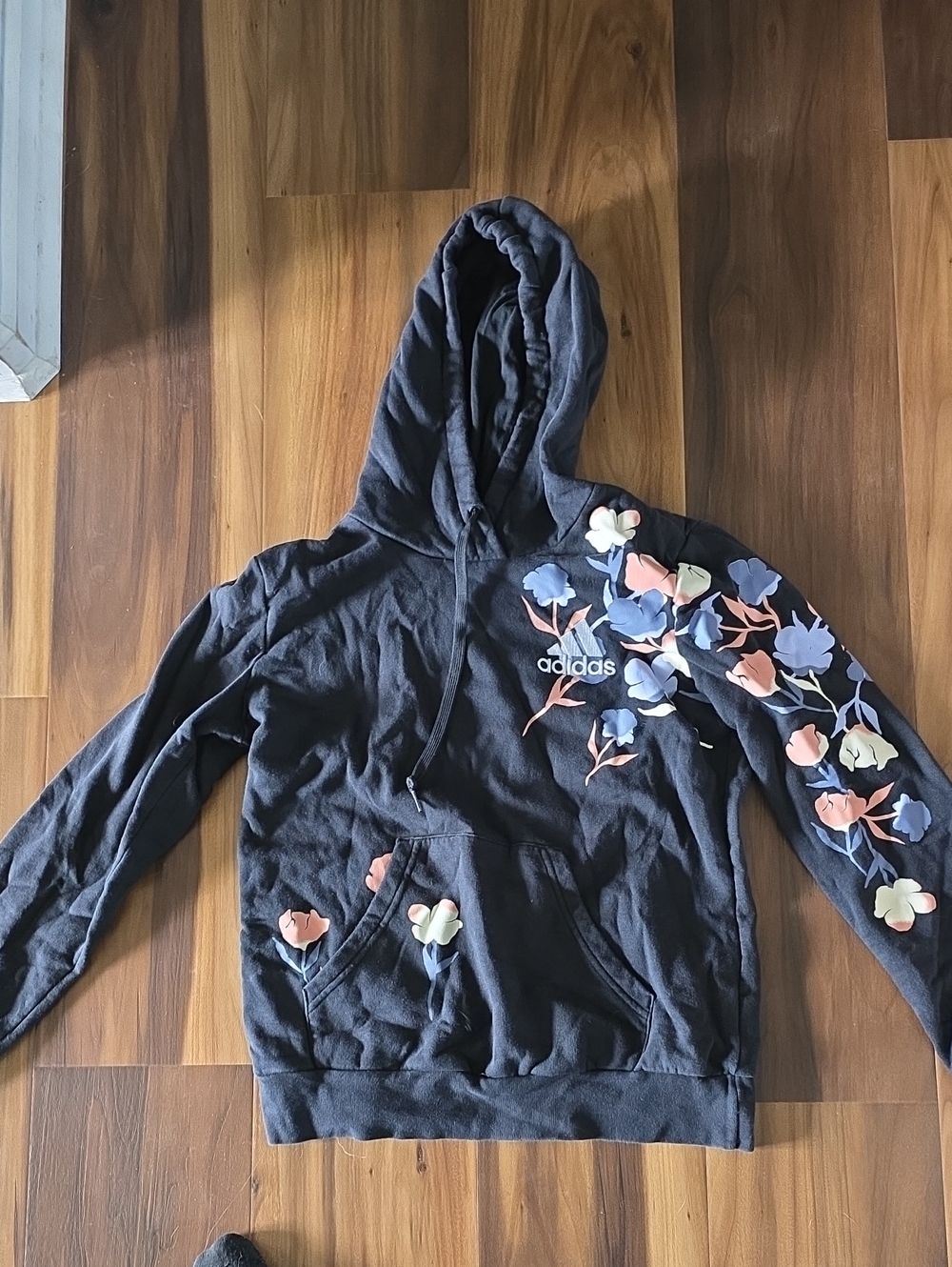 adidas Black Hoodie with Pastel Floral Print